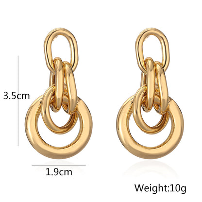 Real Gold Geometric Earrings For Women INS High-profile Temperament Wild