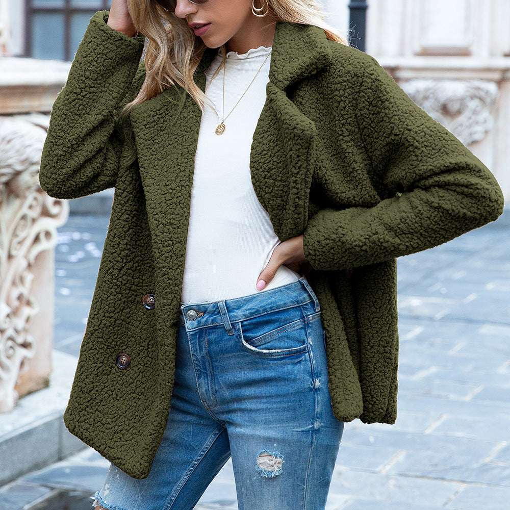 Women's Fluffy Lapel Coat - Loose Winter Jacket Loose Lapel Fluffy Coat Winter Button Ja | Ectron Online