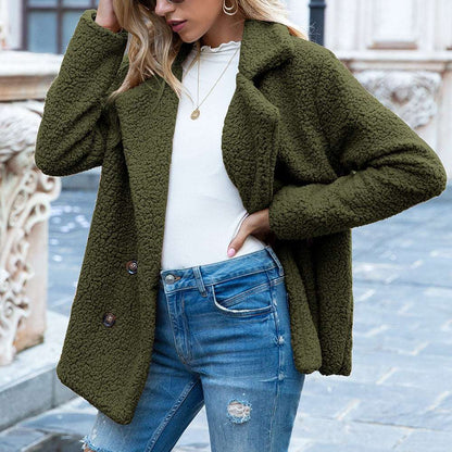 Women's Fluffy Lapel Coat - Loose Winter Jacket Loose Lapel Fluffy Coat Winter Button Ja | Ectron Online