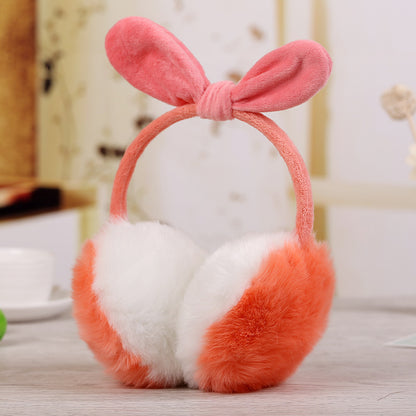 New Cute Rabbit Ears Bowknot Earmuffs For Ladies Winter Rabbit Fur Earmuffs