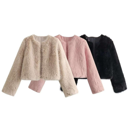 Chic Short Faux Fur Coat Polyester Imitation Fur Women's Short Ca | Ectron Online