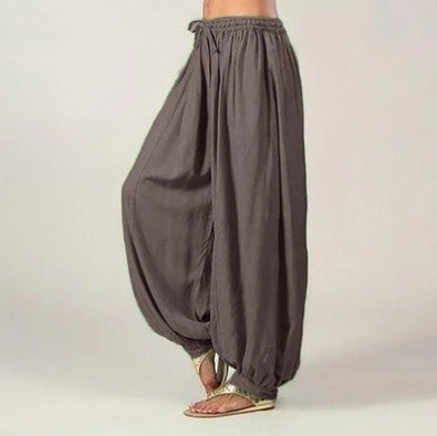 Solid Color Loose Large Size Elastic Band Wide-leg Pants