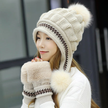 Women's Fleece Beanie with Ear Flaps | Warm Winter Ski & Outdoor Hat Cozy Knit Fleece-Feel Beanie With Ear Fl | Ectron Online