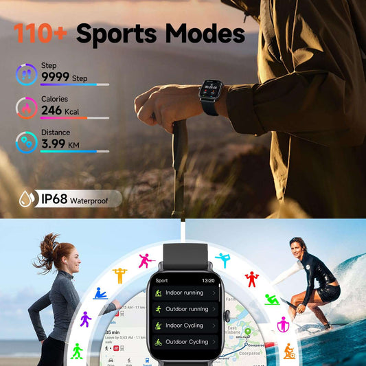 2.0" Fashion Smartwatch | Mental Health & Anxiety Relief Tracker 2.0 Inch HD - Fashion Smartwatch Bluetoo | Ectron Online