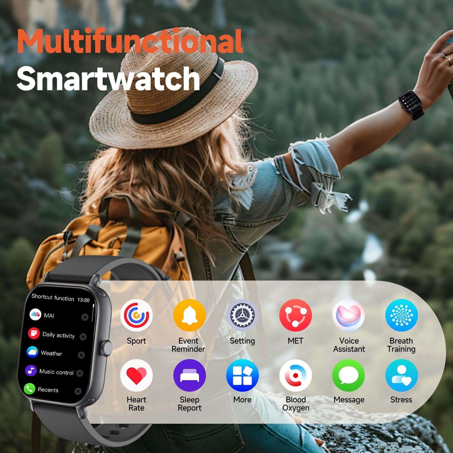 2.0" Fashion Smartwatch | Mental Health & Anxiety Relief Tracker 2.0 Inch HD - Fashion Smartwatch Bluetoo | Ectron Online