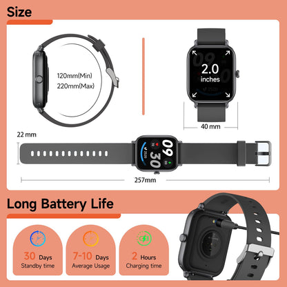 2.0" Fashion Smartwatch | Mental Health & Anxiety Relief Tracker 2.0 Inch HD - Fashion Smartwatch Bluetoo | Ectron Online