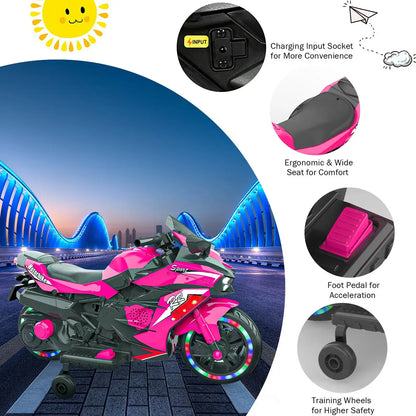 12V Pink Kids Electric Motorcycle | Bluetooth & Light-Up Wheels Kids Powered Ride-ons Toy, Kids Motorcyc | Ectron Online