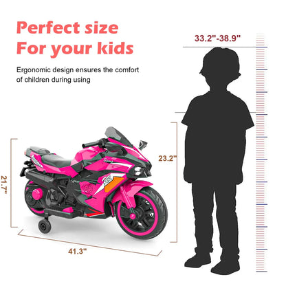 12V Pink Kids Electric Motorcycle | Bluetooth & Light-Up Wheels Kids Powered Ride-ons Toy, Kids Motorcyc | Ectron Online