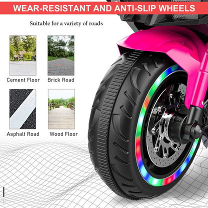 12V Pink Kids Electric Motorcycle | Bluetooth & Light-Up Wheels Kids Powered Ride-ons Toy, Kids Motorcyc | Ectron Online