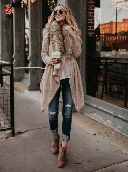 Women's Fur Collar Plush Trench Coat Fur collar cardigan plush trench coat | Ectron Online