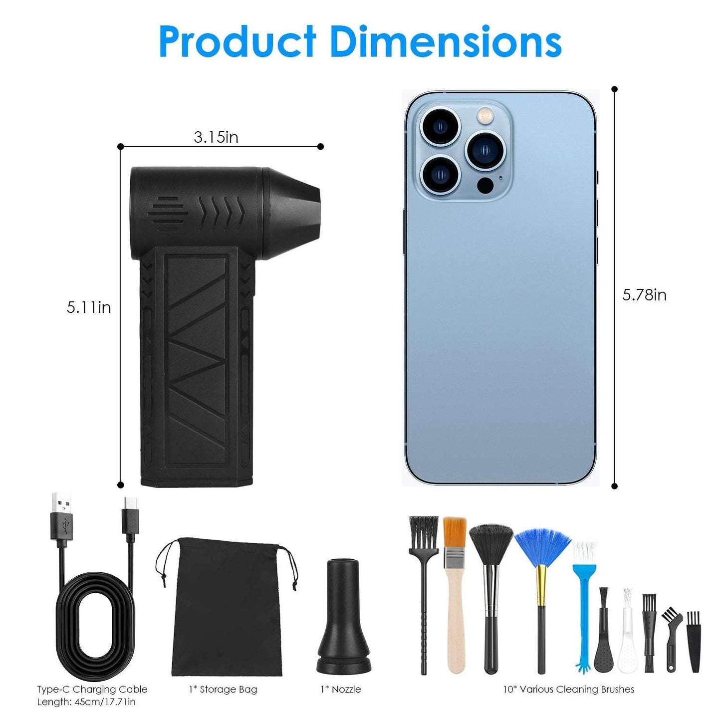 Cordless Compressed Air Duster with LED Light (150,000 RPM)