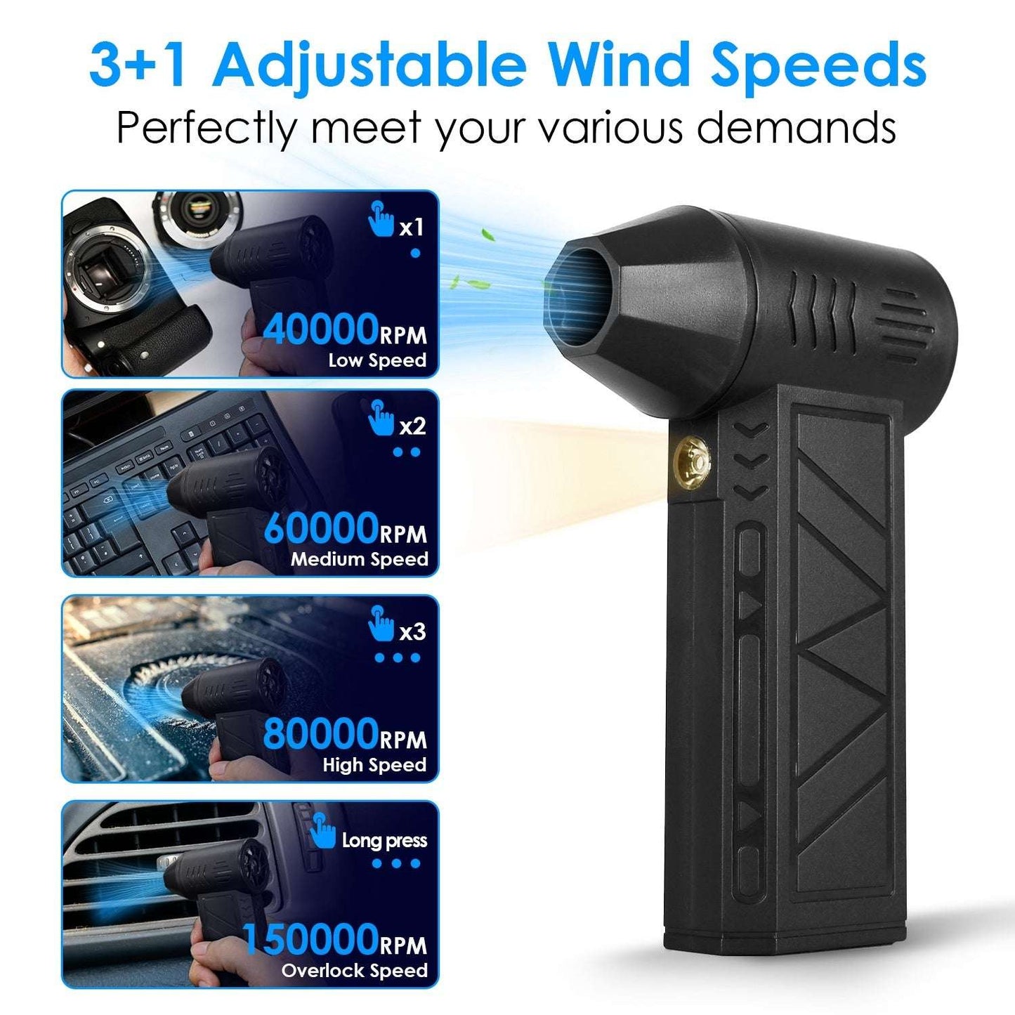 Cordless Compressed Air Duster with LED Light (150,000 RPM)