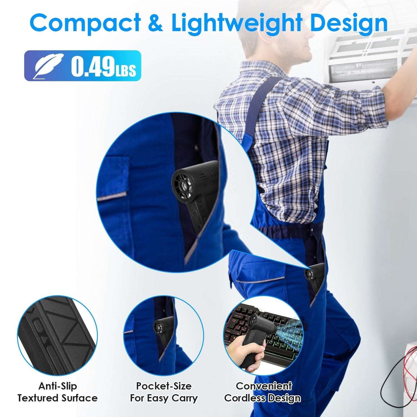 Cordless Compressed Air Duster with LED Light (150,000 RPM)