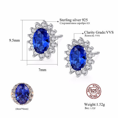 CZCITY New Natural Birthstone Royal Blue Oval Topaz Stud Earrings With Solid 925 Sterling Silver Fine Jewelry For Women Brincos