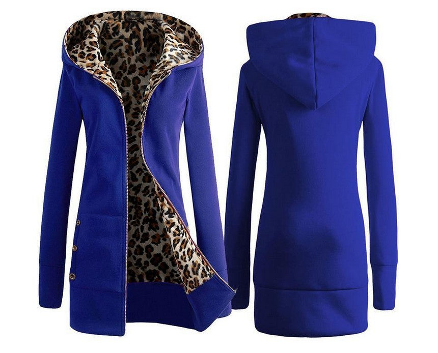 Hooded Thickening Leopard Print Sweater Plush Coat Female