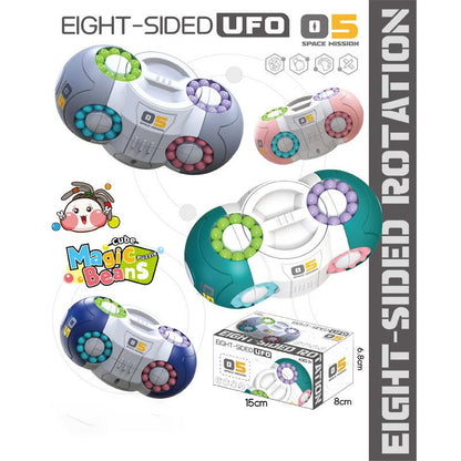 Eight-sided rotating fidget cube puzzle set with mixed color bead rings
