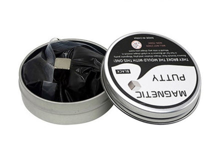 Open magnetic clay putty tin with black cube magnets