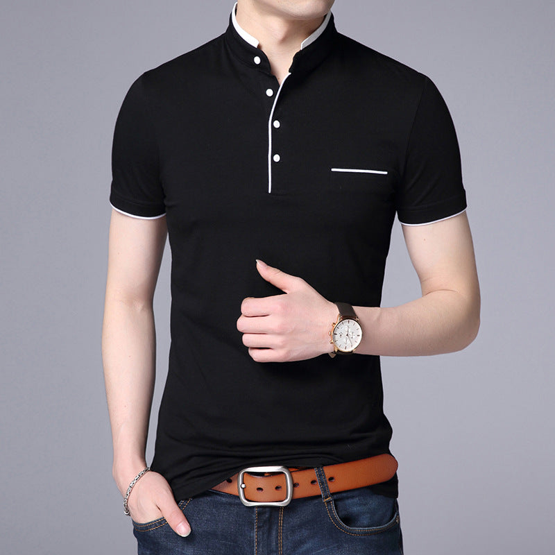 Casual Solid Colour Cotton Shirt – Stand Collar Short Sleeves Casual solid color stand collar cotton s | Ectron Online