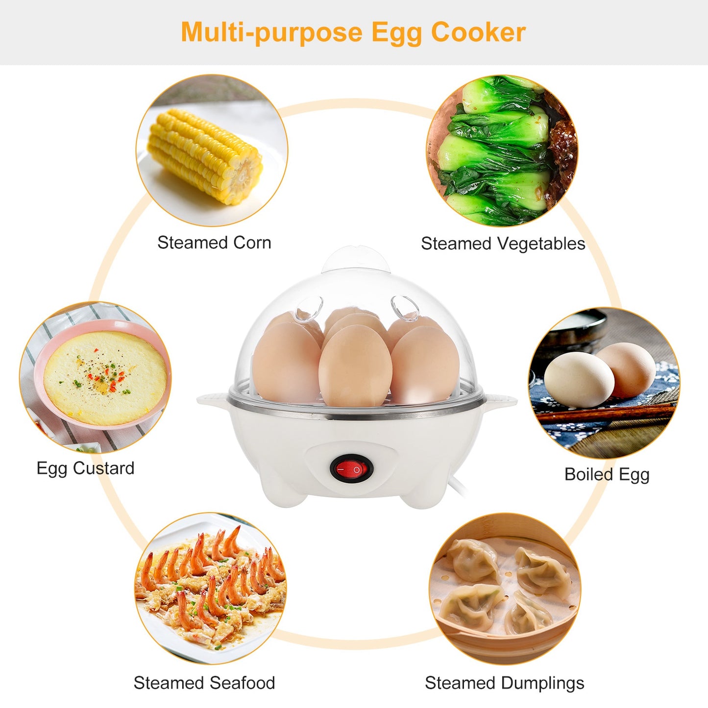 7-Capacity Electric Egg Cooker | Automatic Hard-Boiled Egg Maker