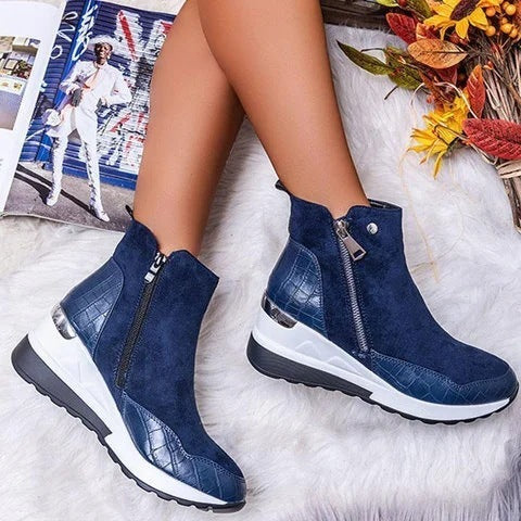 Low barrel warm round head wedge-heeled Martin boots