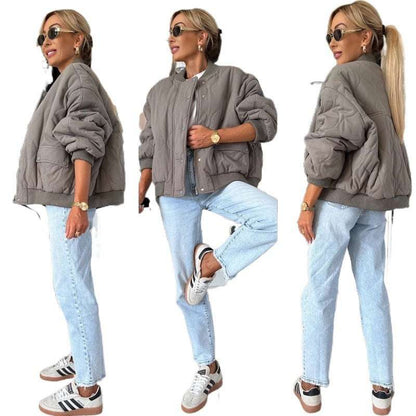Women's Padded Jacket - Elegant Warmth & Versatile Style Women's Solid Color Long Sleeved Cotton | Ectron Online