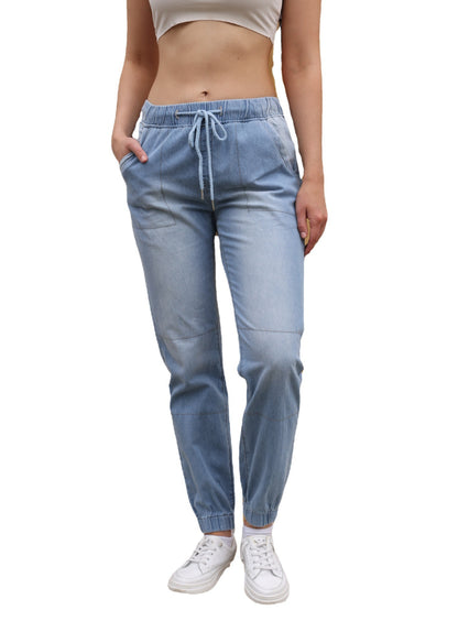 Casual Jeans Light Blue Elastic Waist String Trousers