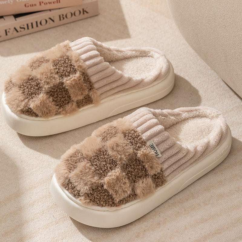 Plaid Plush Slippers – Warm Indoor Shoes for Women & Couples Plaid Plush Slippers Women's Indoor Plus | Ectron Online