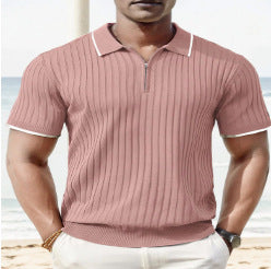 Striped Stand Collar Shirt – Casual Solid Colour Short Sleeve Top Striped Casual Stand Collar Shirt Solid | Ectron Online