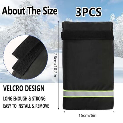Black 3-piece faucet cover set with neon green reflective strip and velcro edge