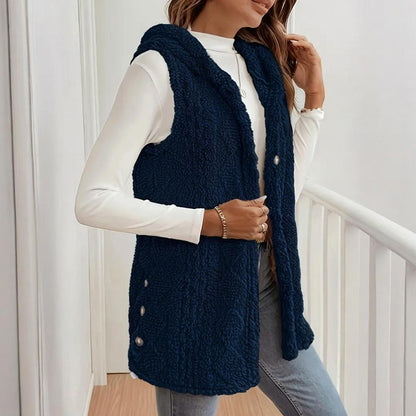 Women's Textured Hooded Vest | Button-Front Fall Layering Piece Women's Textured Sleeveless Hooded Vest, | Ectron Online