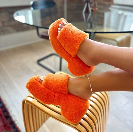 Women’s Square Head Fleece-lined Slippers – Thick & Warm

