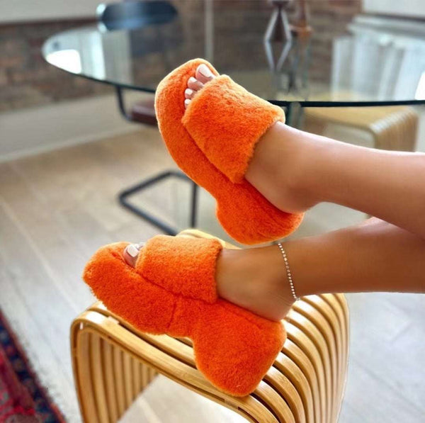 Women’s Square Head Fleece-lined Slippers – Thick & Warm