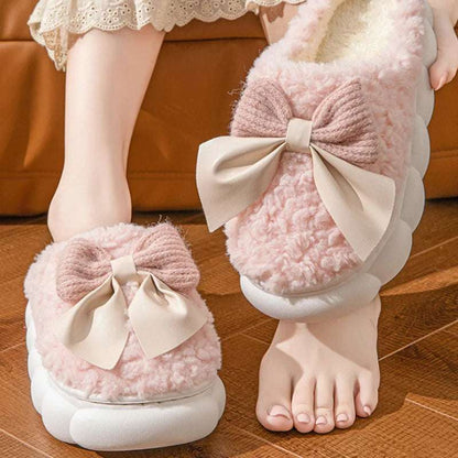 Women's Winter Fur Slippers – Cute Bow, Non-Slip, Plush Comfort Winter Warm Fur Slippers For Women Cute | Ectron Online