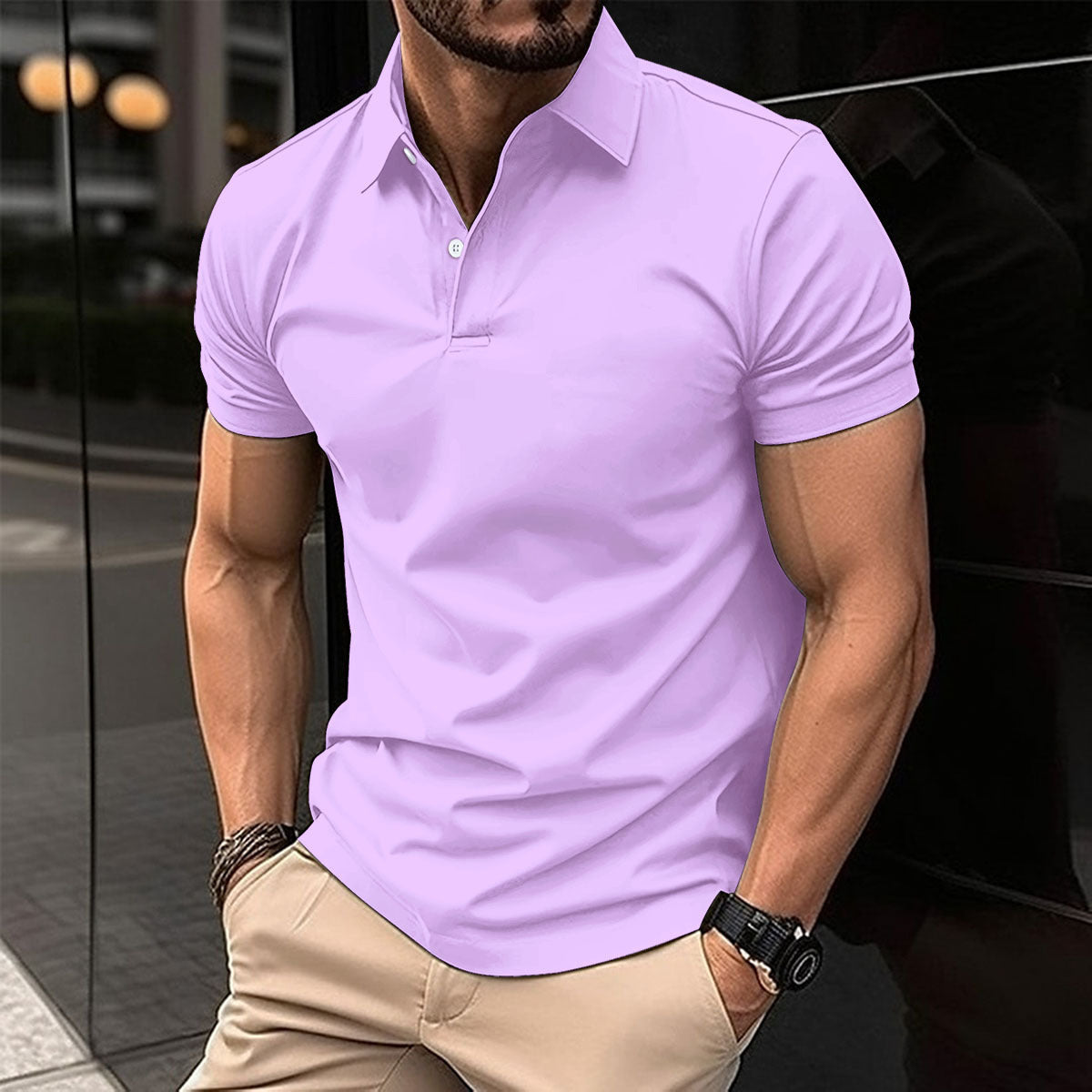 Men’s Summer Polo Shirt – Solid Colour Button Lapel Top Summer Short Sleeve Polo Shirt Men Solid | Ectron Online
