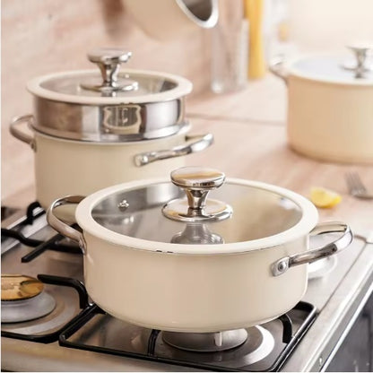 9 Pcs Stainless Steel Ceramic Coated Cookware Set with Lids & Steamer 9pcs Stainless Steel Ceramic Coated Pot | Ectron Online