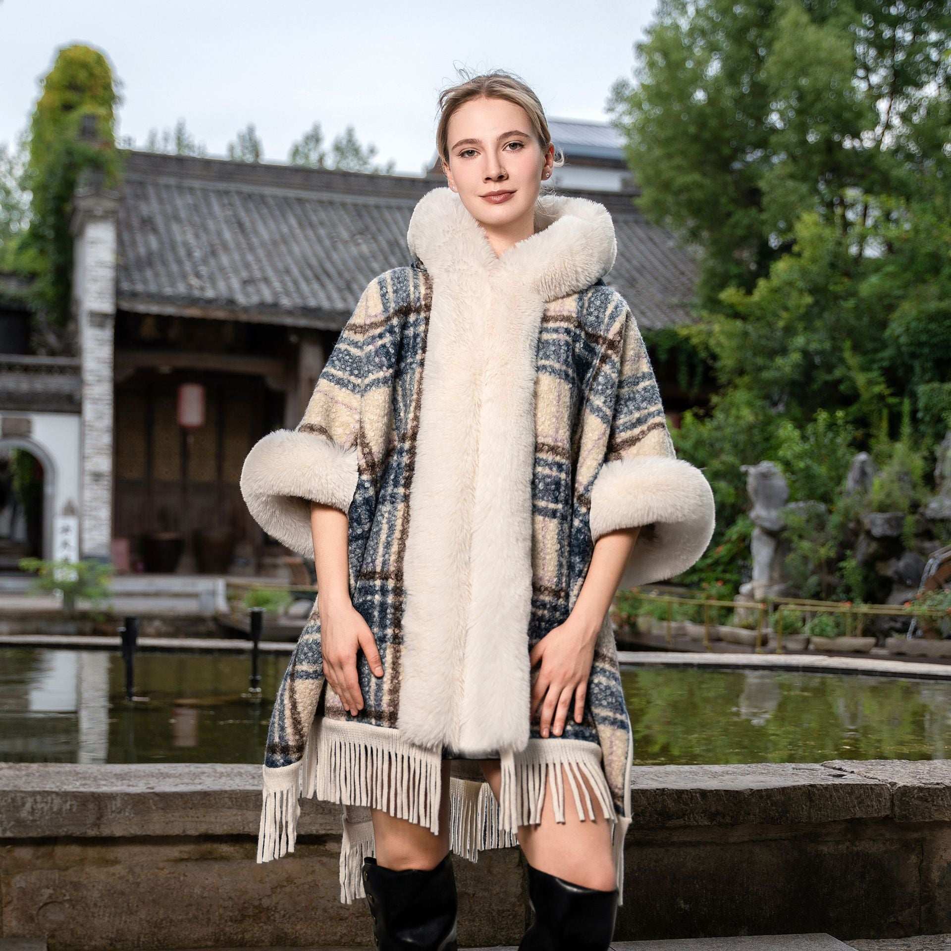 New Hooded Warm Cloak - Artificial Plush Fur Shawl New Hooded Warm Cloak Artificial Plush F | Ectron Online