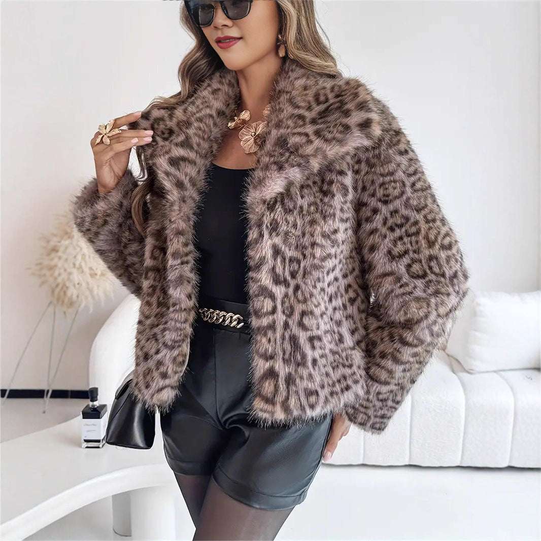 Gradient Dyed Pointed Lapel Long Sleeve Artificial Fur Coat