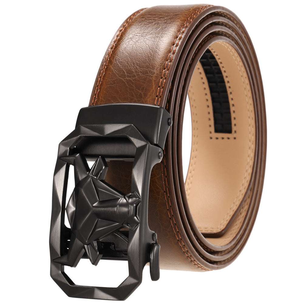 Fashion Men's Leather Belt Alloy Automatic Buckle with sleek design and durable leather.