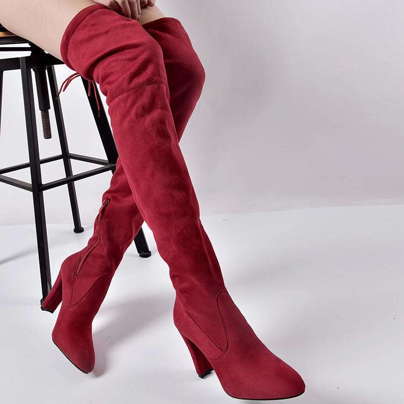European And American Pointed Thick Heel Over The Knee Boots Stretch Boots Women