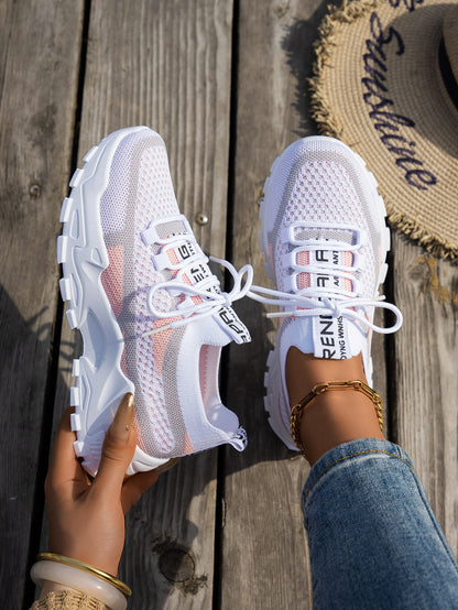 Women's Flyknit Mesh Sneakers | Breathable Lace-Up Walking Shoes Flyknit Mesh Shoes Women's Breathable La | Ectron Online