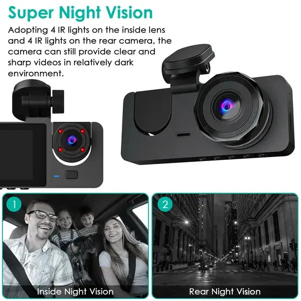 3-Channel 360° Dash Cam - 1080P Front 3 Channel Dash Cam Front Inside Rear Veh | Ectron Online