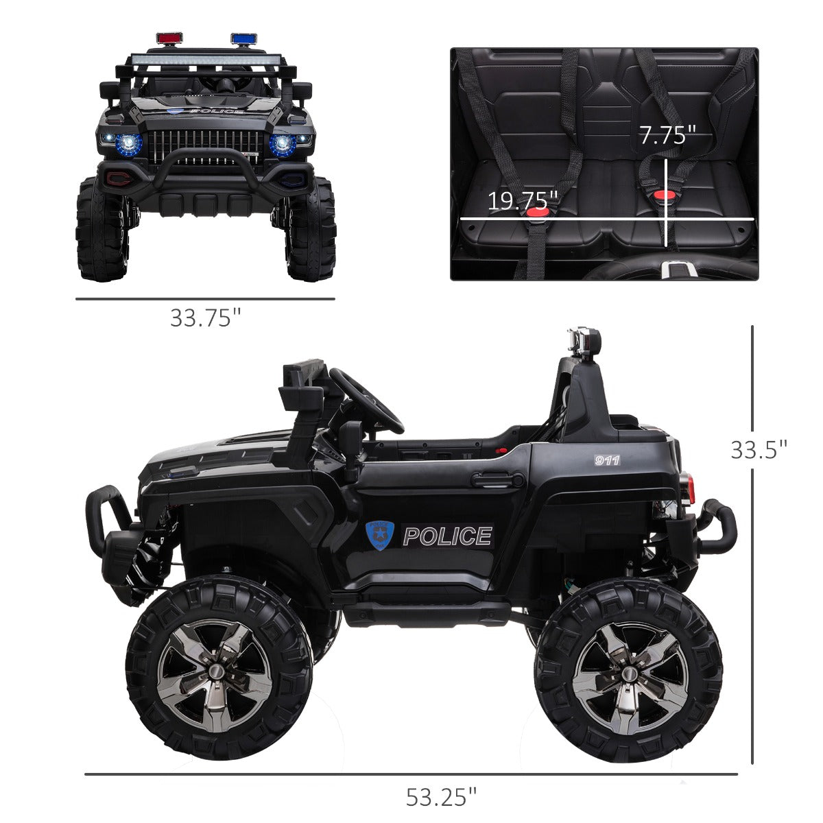 12V Kids Ride-On Police Truck Kids Ride-On Car 12V RC 2-Seater Police | Ectron Online