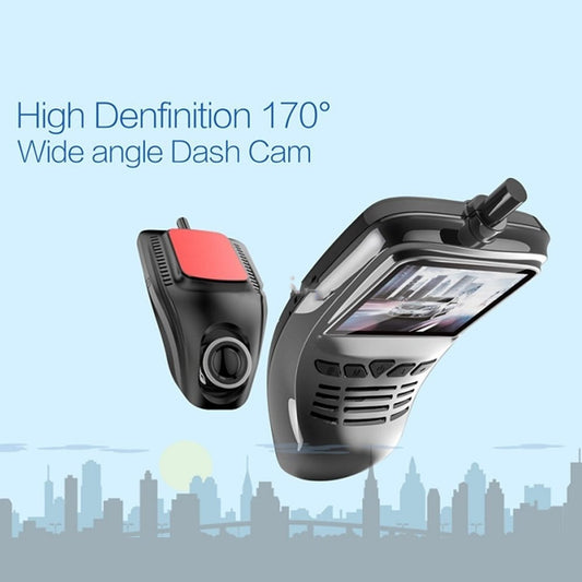 High definition wide angle dash cam with cityscape background