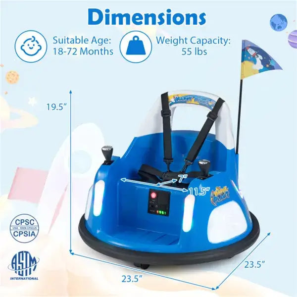 Kids Blue Bumper Car Blue 5-Point Seat Belt Kids Bumper Car W | Ectron Online