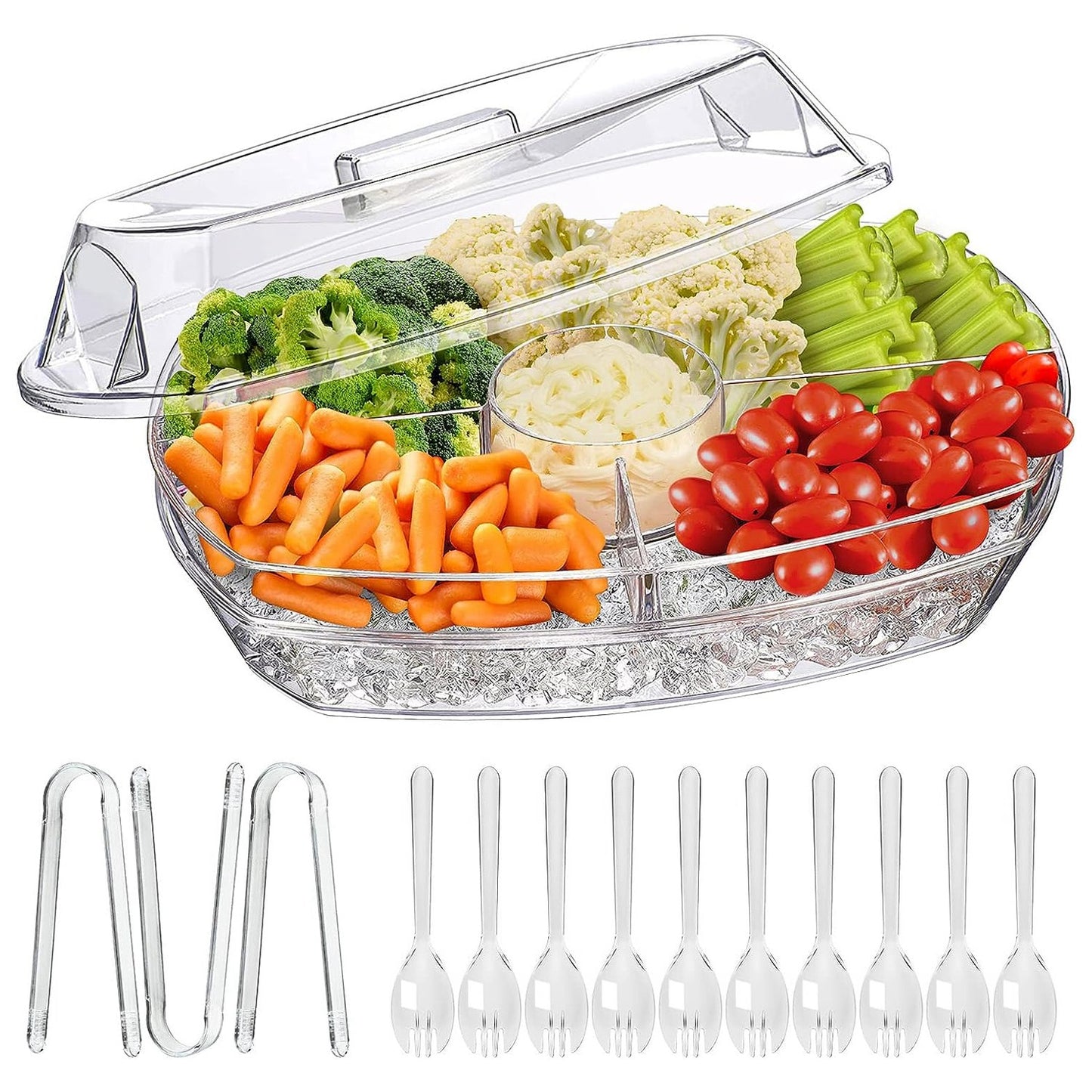 Chilled Fruit & Veggie Serving Tray - 4 Compartment Appetizer Platter