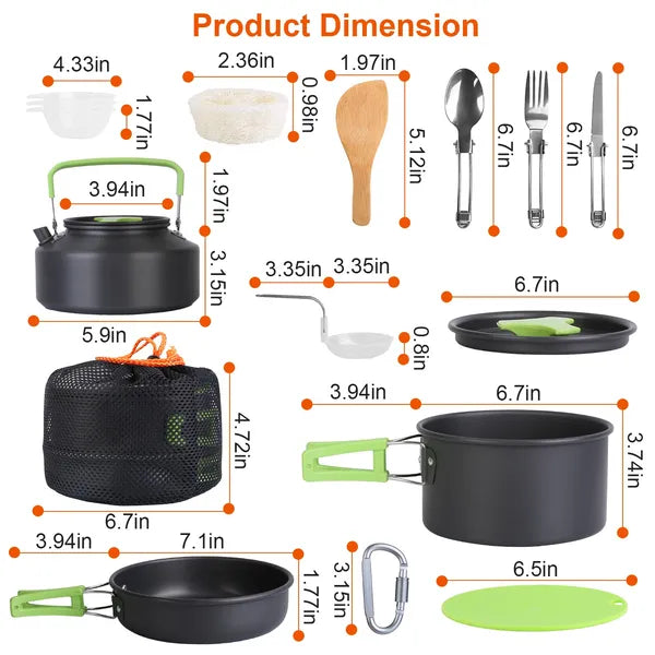 16Pcs Camping Cookware Set | Portable Stove & Aluminum Pot Kit