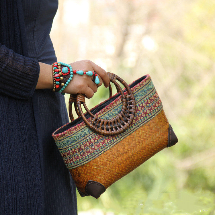 Women's New Ethnic Style Bamboo Woven Bag Handbag