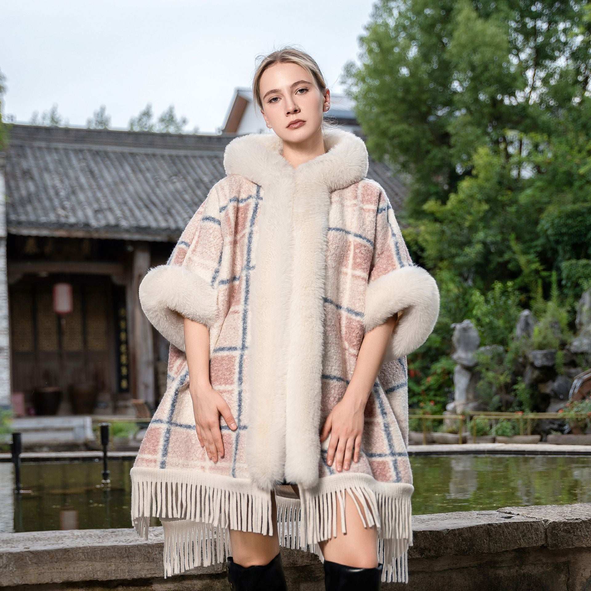 New Hooded Warm Cloak - Artificial Plush Fur Shawl New Hooded Warm Cloak Artificial Plush F | Ectron Online