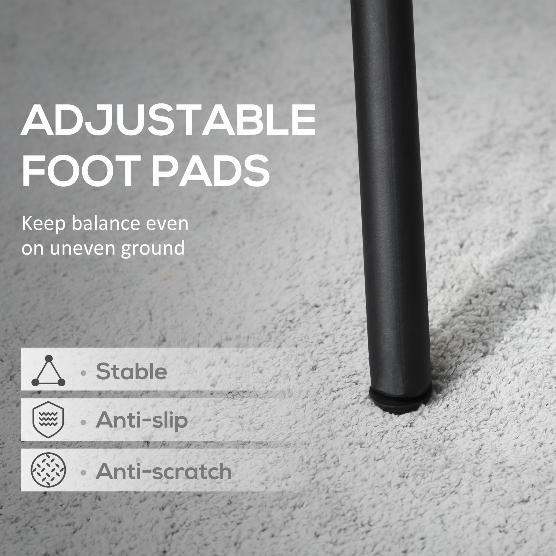 Black bistro table leg base with adjustable foot pads for uneven ground