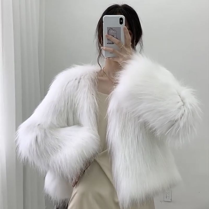 Women's Slim-Fit Fox-Like Fur Coat | Slimming Whole Leather Jacket